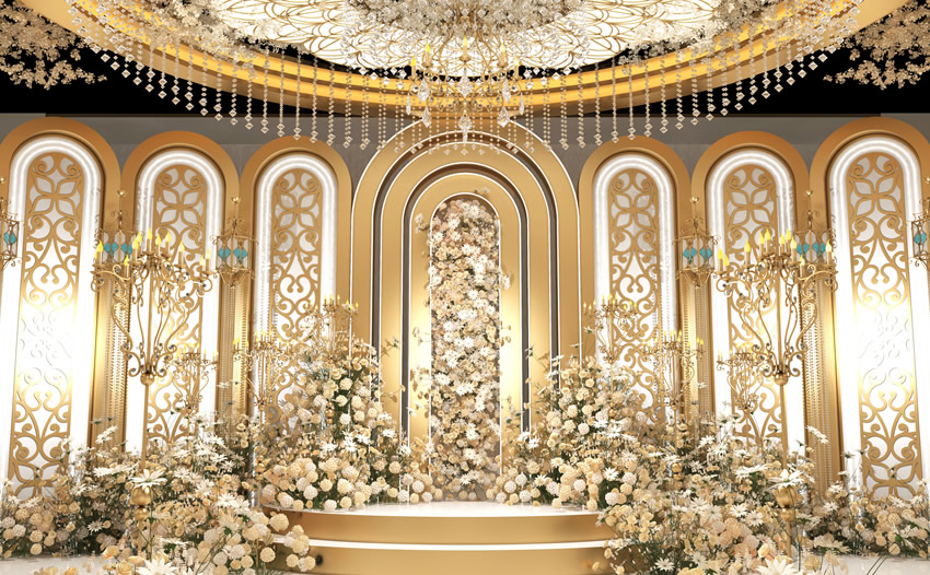 勐海香槟色调婚礼堂效果展示